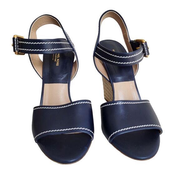 Michael Kors Collection Priya Sandals Blue Leather Size 39 - Picture 3 of 12